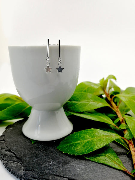 Dainty Silver Star Drop Earrings